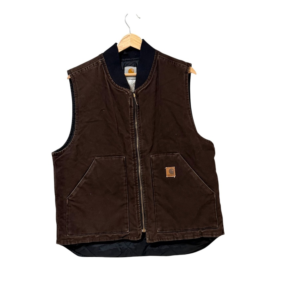 Carhartt Vintage V02 DKB Men Large Dark Brown Sandstone Quilted Vest Made in USA